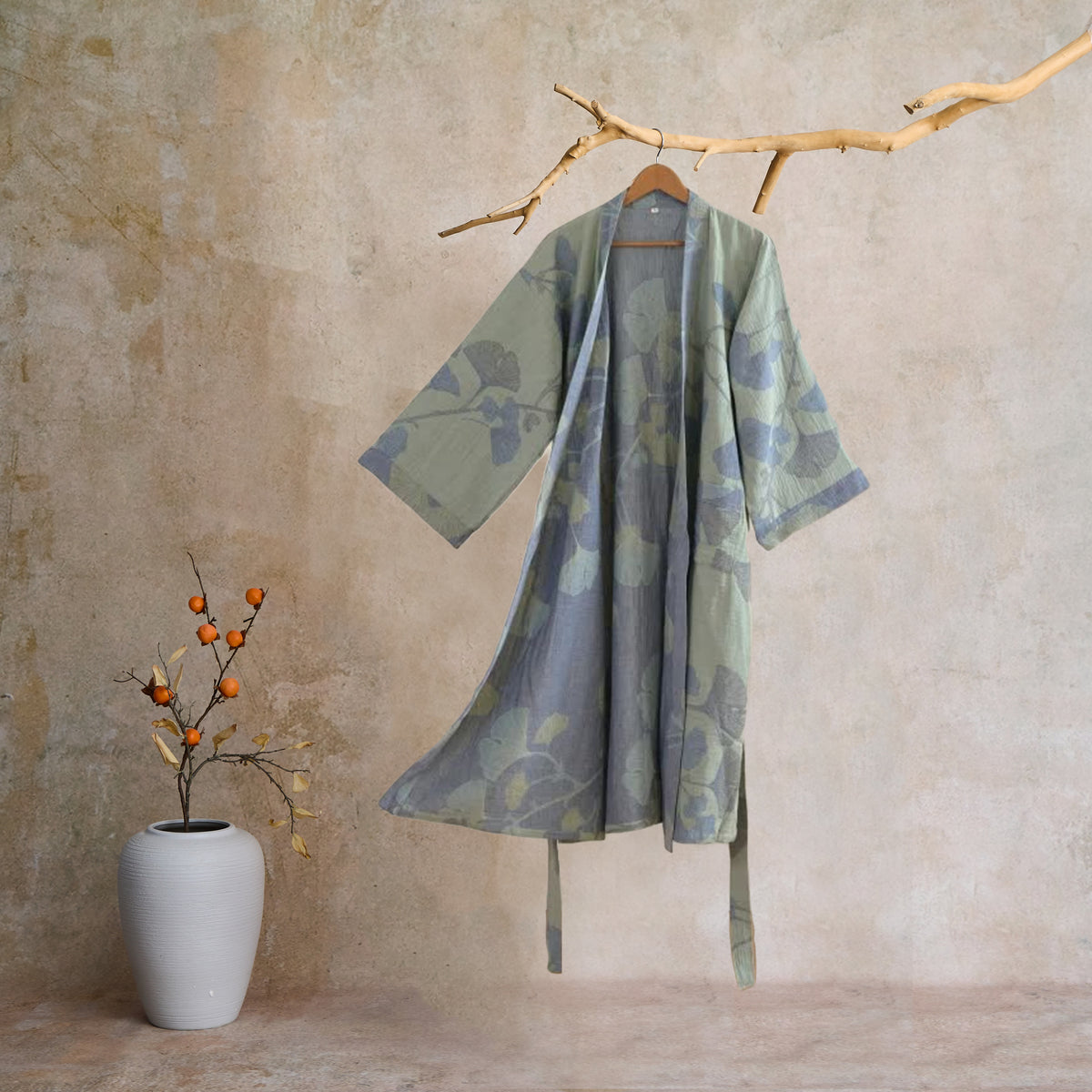 Ginkgo Leaf Organic Cotton Kimono Robe - image 22