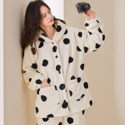 Polka Dot Hooded Plush Loungewear Set - image 1