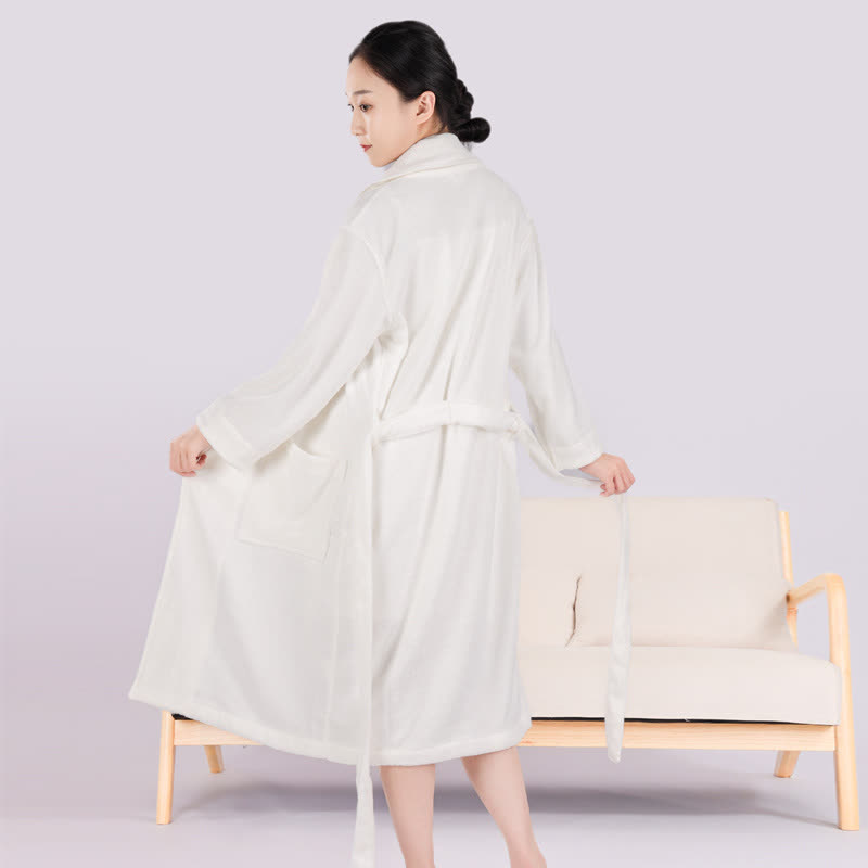 Minimalist Style Colorblock Cotton Bathrobe - Beige - XL - image 5