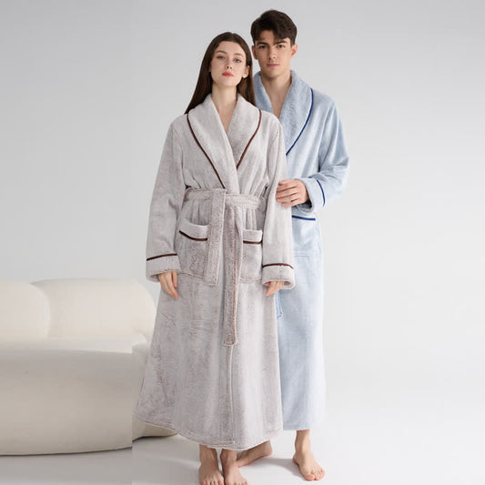 Unisex Plush Solid Color Warm Bathrobe - image 1