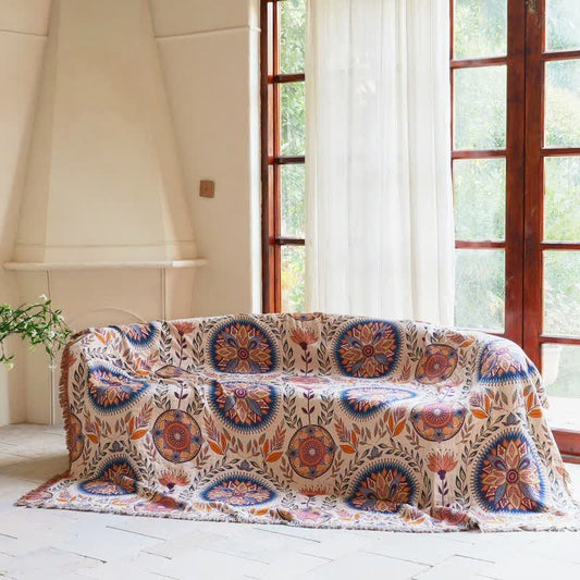 Floral Medallion Cotton Tassel Blanket - image 1