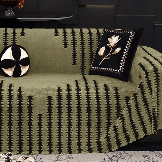 Thick Plush Chenille Stripe Sofa Cover - Green - 70.87" x 181.10" - image 0