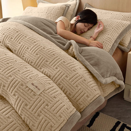 Stripe Knot Textured Plush Bedding Set - Coffee - Bedding Set (4PCS) - King - image 1