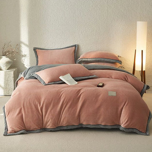 Waffle Textured Reversible Plush Bedding Set(4PCS) - image 1
