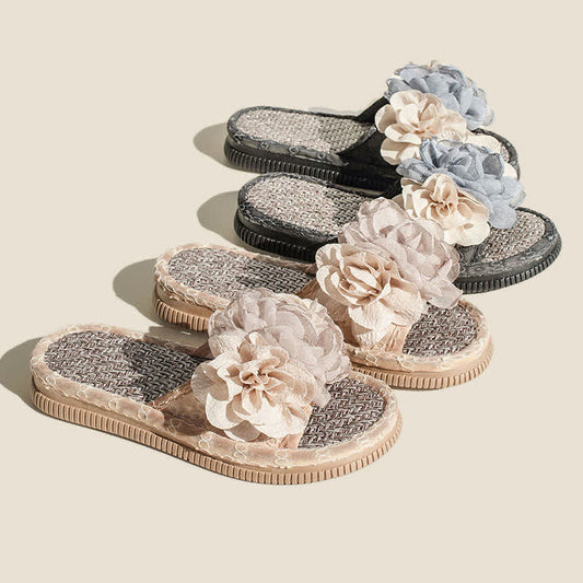 Chiffon Floral Linen House Slippers - image 0