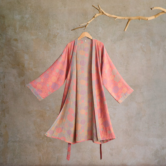 Romantic Rose Cotton Gauze Kimono Robe - Pink - XL - image 1