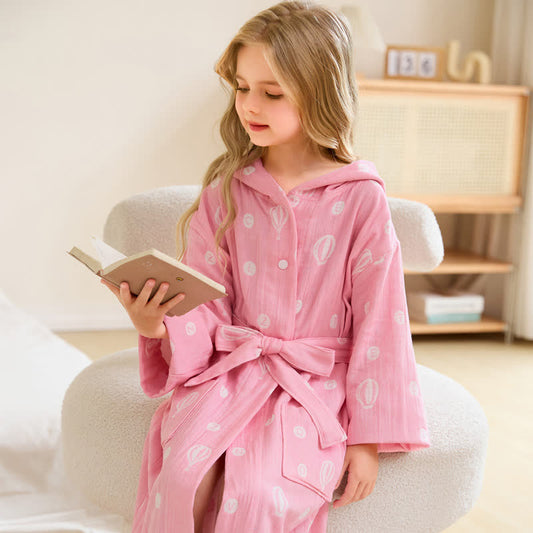 Air Balloon Hooded Cotton Gauze Child Bathrobe - Pink - Child:145-160cm - image 0