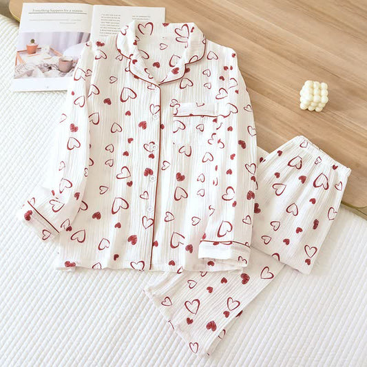 Heart Doodle Cotton Gauze Pajama Set - White - XL - image 0