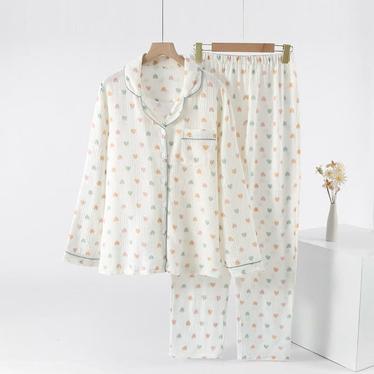 Colorful Heart Cotton Gauze Pajama Set - White - XL - image 0