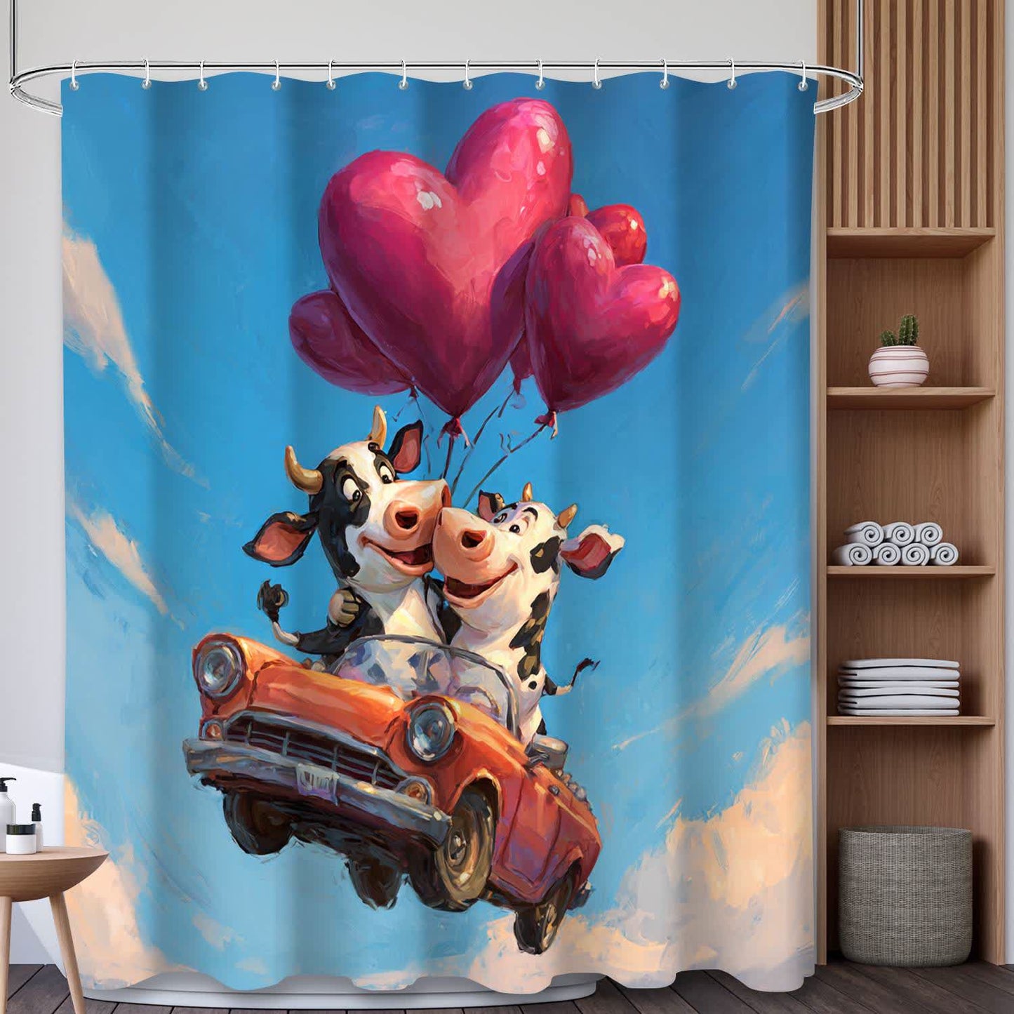 Heart & Cow Print Shower Curtain - D - 71"W x 79"L - image 4
