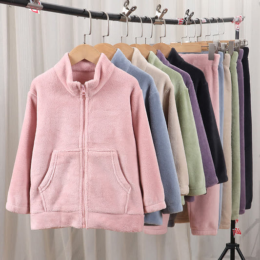 Solid Color Zip-up Warm Child Pajama Set - image 1