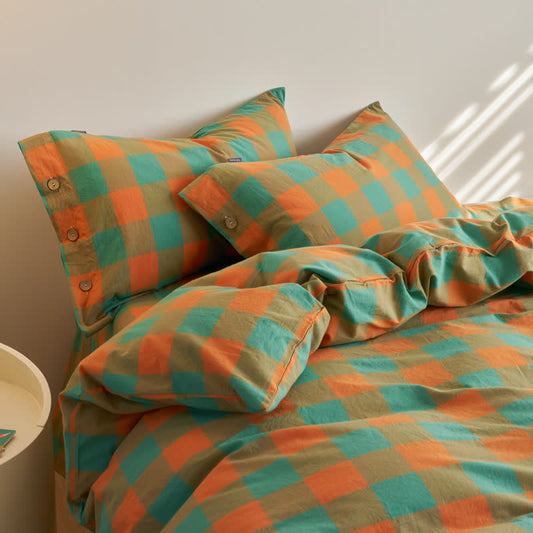 Cotton Checkered Button Closure Bedding Set - King - image 0