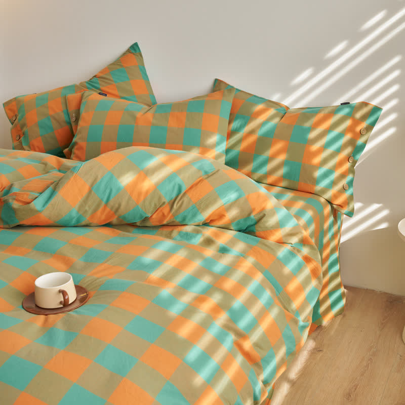 Cotton Checkered Button Closure Bedding Set - image 3
