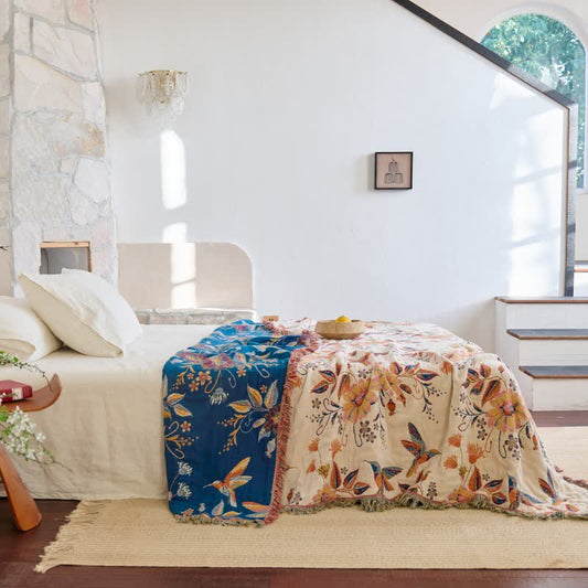 Hummingbird Floral Leaf Cotton Gauze Quilt - image 1