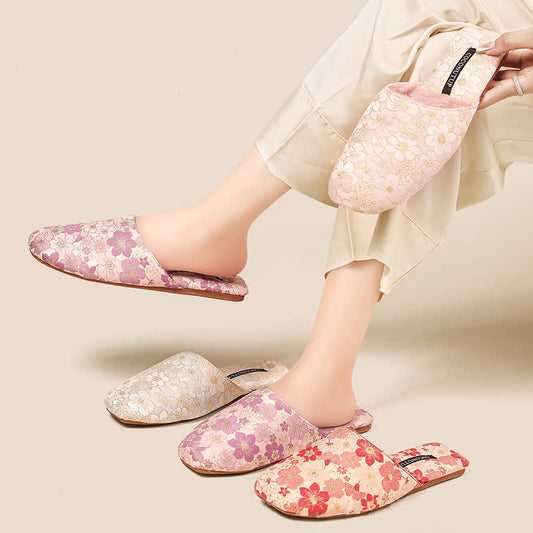 Oriental Peach Blossom Jacquard Plush Slippers - image 0