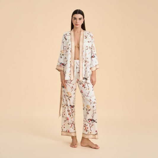 Vintage Floral Bird Kimono Loungewear Set - image 1