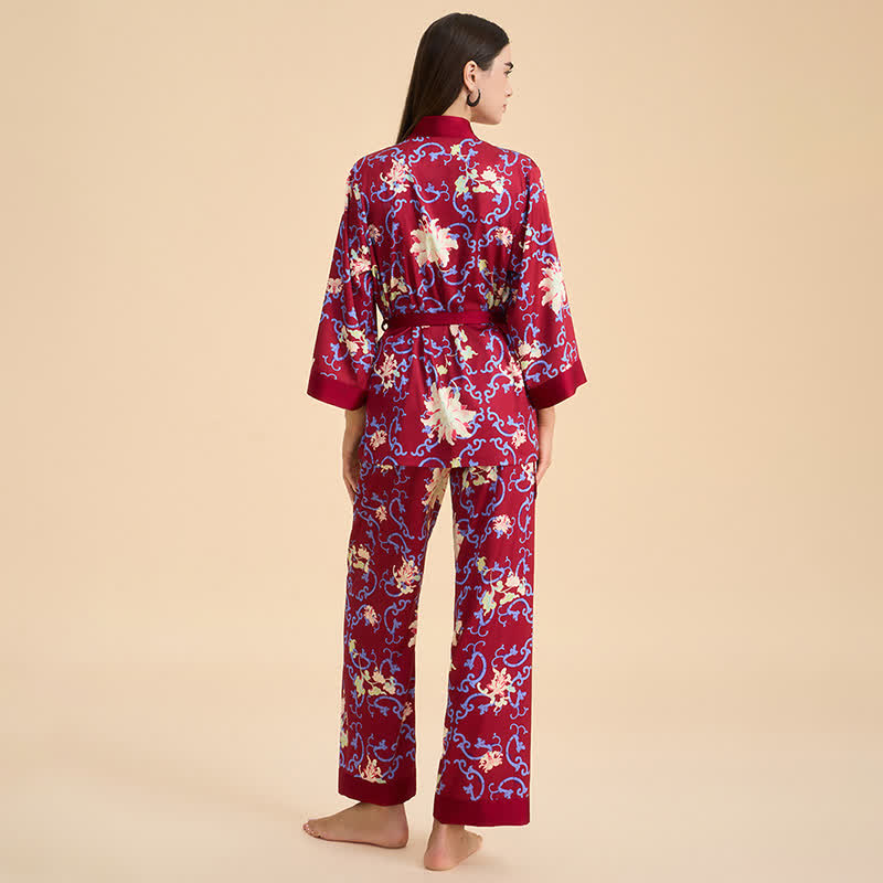 Retro Floral Kimono Style Loungewear Set - image 5
