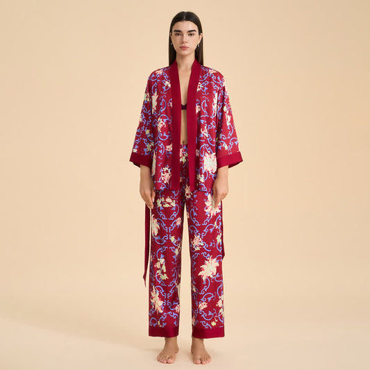 Retro Floral Kimono Style Loungewear Set - image 1