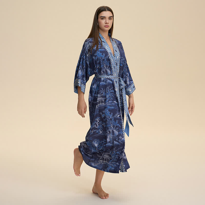 Oriental Landscape Kimono Style Bathrobe - image 2