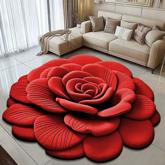 Creative Rose 3D Effect Rug - Red - 47" x 47" - image 1