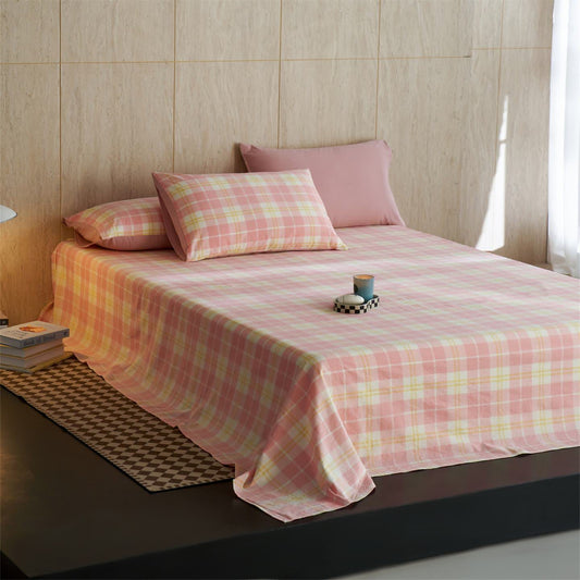 Fresh Gingham Pure Cotton Sheet Bedspread - Pink - 2PCS Pillowcases - 19" x 29" - image 1