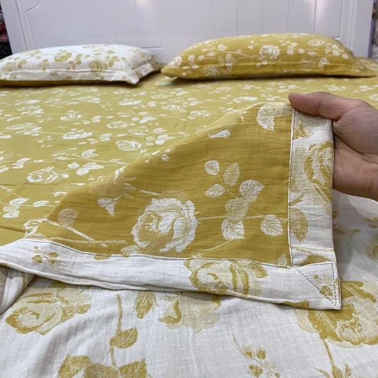 Yellow Rose Cotton Reversible Sheet Bedspread - image 1