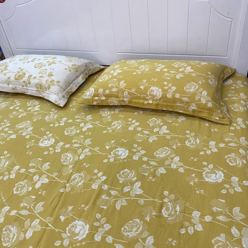 Yellow Rose Cotton Reversible Sheet Bedspread - 2PCS Pillowcases - 19" x 29" - image 4