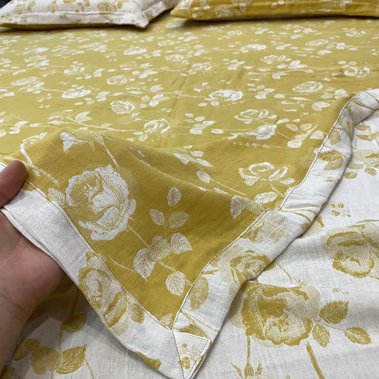 Yellow Rose Cotton Reversible Sheet Bedspread - Bedspread with 2PCS Pillowcases - King - image 0