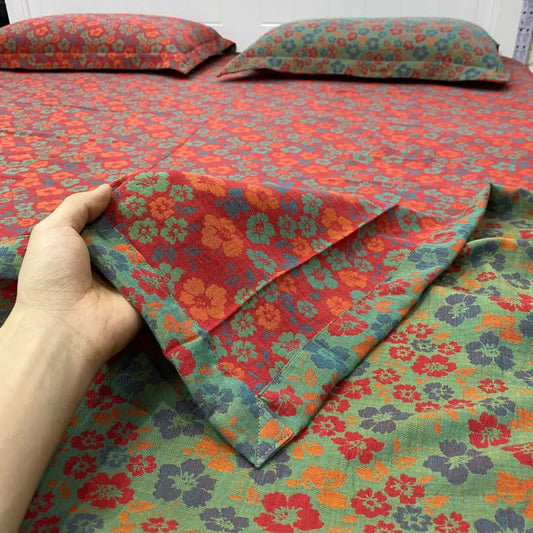 Pastoral Floral Cotton Reversible Sheet Bedspread - Red - Bedspread with 2PCS Pillowcases - King - image 0