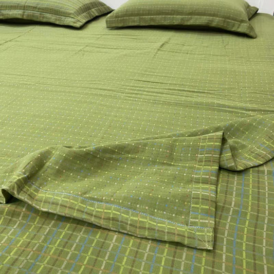 Green Gingham Cotton Reversible Sheet Bedspread - image 1