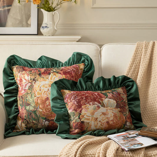 Oil Painting Peony Ruffled Throw Pillow - image 1