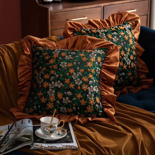 Retro Floral Leaf Ruffled Throw Pillow - image 0