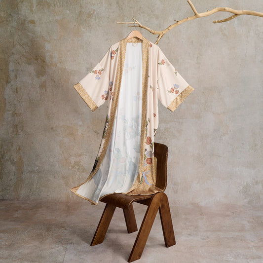 Oriental Floral Bird Kimono Style Bathrobe - image 1