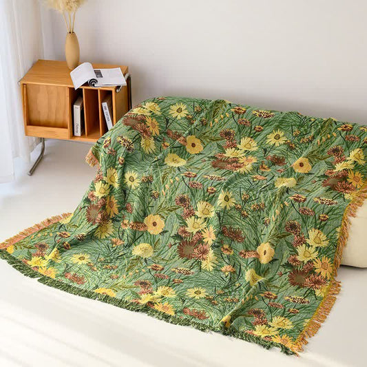 Meadow Daisy Cotton Gauze Tassel Blanket - 90"W x 98"L - image 0
