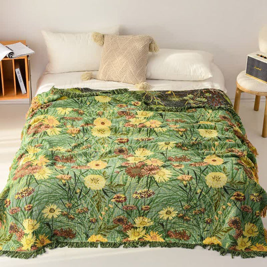 Meadow Daisy Cotton Gauze Tassel Blanket - image 1