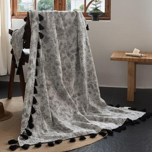 Subtle Floral Jacquard Cotton Linen Blanket - 47"W x 67"L - image 0