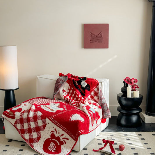 Festive Red & White Patchwork Throw Blanket - image 1