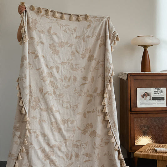 Floral Leaf Jacquard Cotton Linen Blanket - image 1