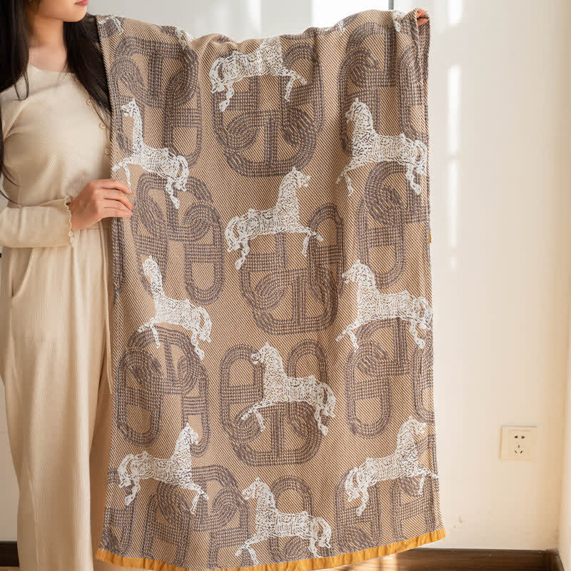 Horse & Geometric Pattern Cotton Bath Towel - Coffee - 31"W*63"L - image 10