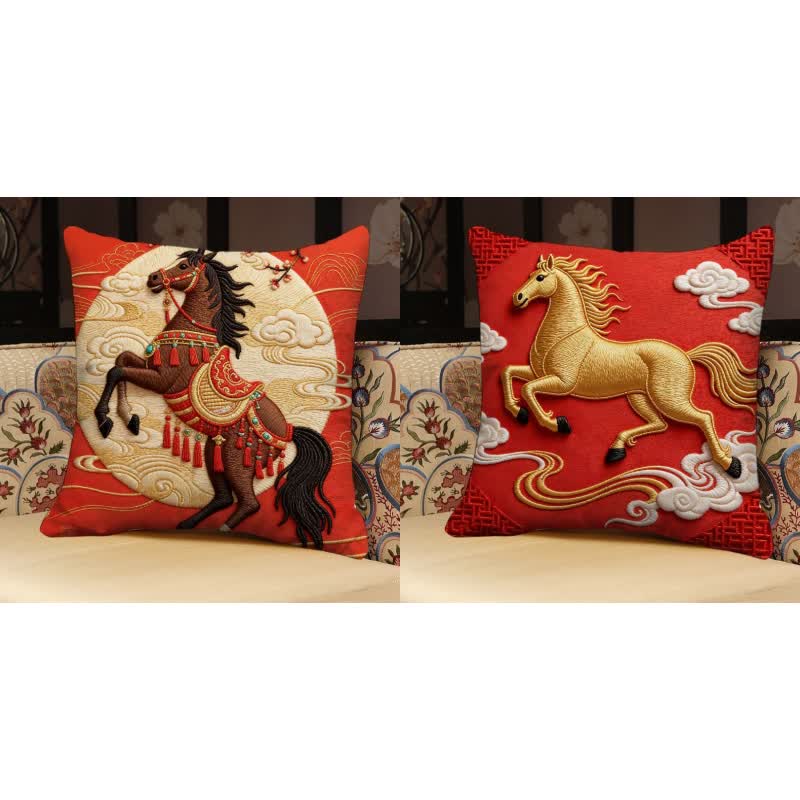 3D Effect Horse Decorative Pillow Cover - Set (G + H) - 18" x 18" - image 11