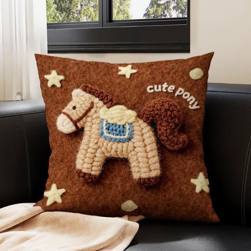 Yarn Pony Print Throw Pillow Cover - E - 4PCS - 23" x 23" - image 5