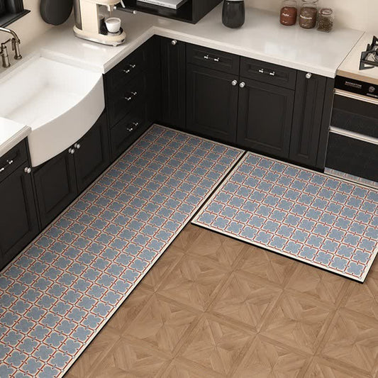 Diatom Mud Vintage Blue Geometric Kitchen Rug - 23" x 35"+23" x 71" - image 0