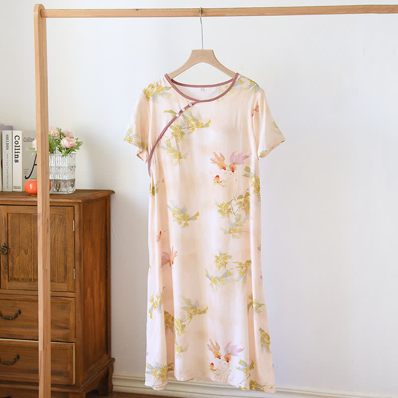 Vintage Oriental Koi Fish & Floral Nightgown - Pink - XL - image 1