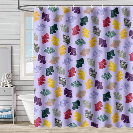 Colorful Ginkgo Leaf Print Shower Curtain - Purple - 90"W x 71"L - image 0