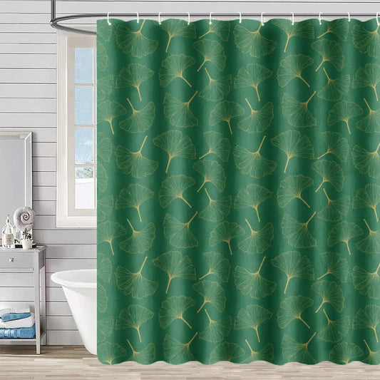 Line Art Ginkgo Leaf Print Shower Curtain - Green - 90"W x 71"L - image 0