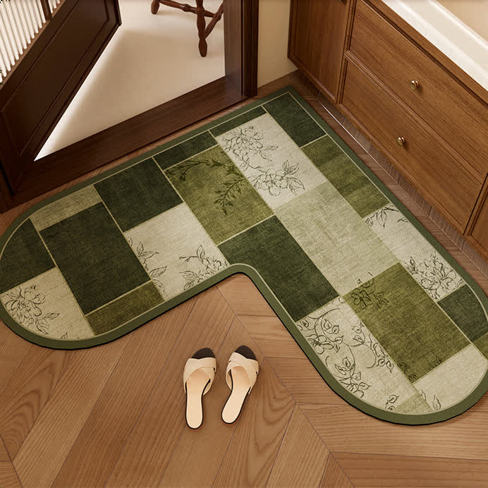 Geometric Patchwork & Floral L-Shaped Rug - 55" x 55" x 17" - image 0