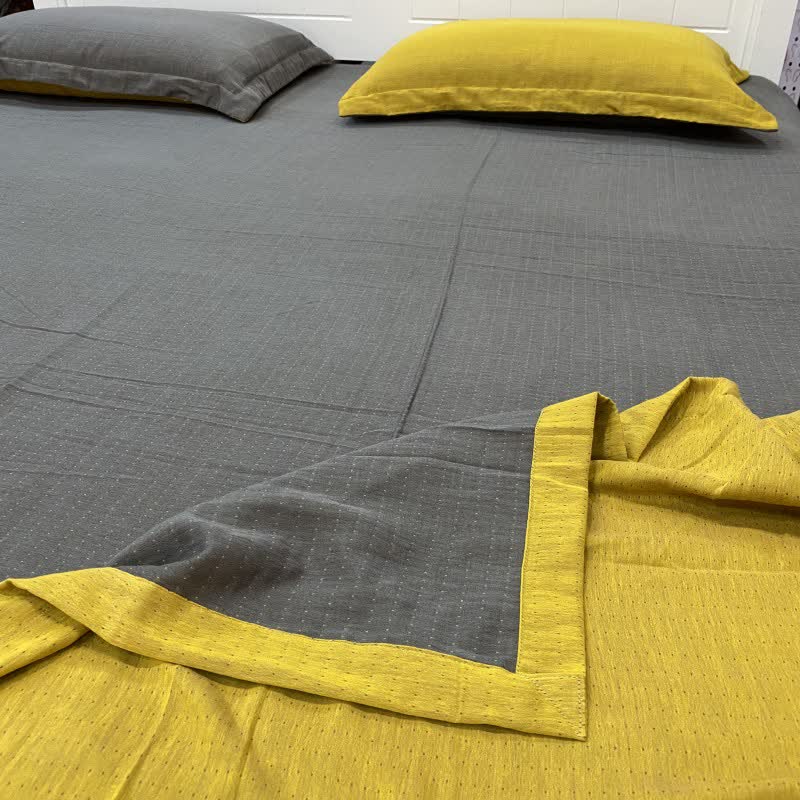 Subtle Dot Cotton Double Gauze Bedspread - Grey & Yellow - 2PCS Pillowcases - 19" x 29" - image 6