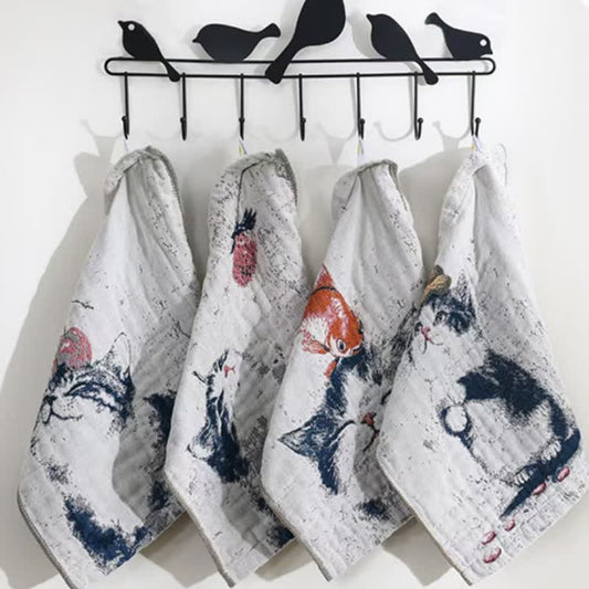 Country Cat & Fruits Cotton Gauze Kitchen Towel - Set of 4 - 14" x 14" - image 1