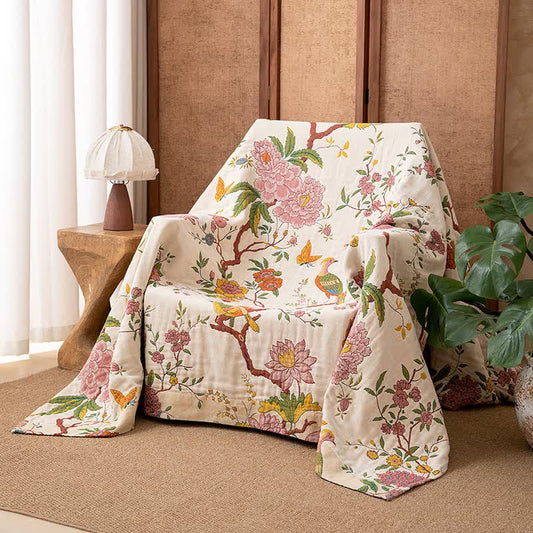 Ownkoti Country Floral Bird Cotton Gauze Blanket - 90"W x 98"L - image 0