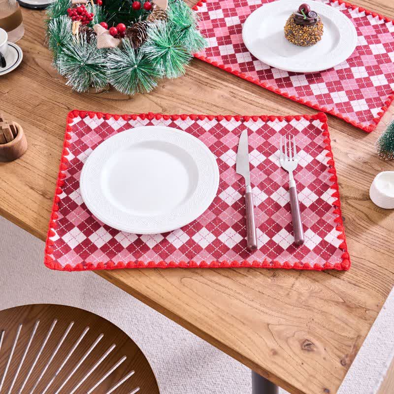 Diamond Check Jacquard Fabric Placemat(4PCS) - Red - 4PCS - 12" x 18" - image 10